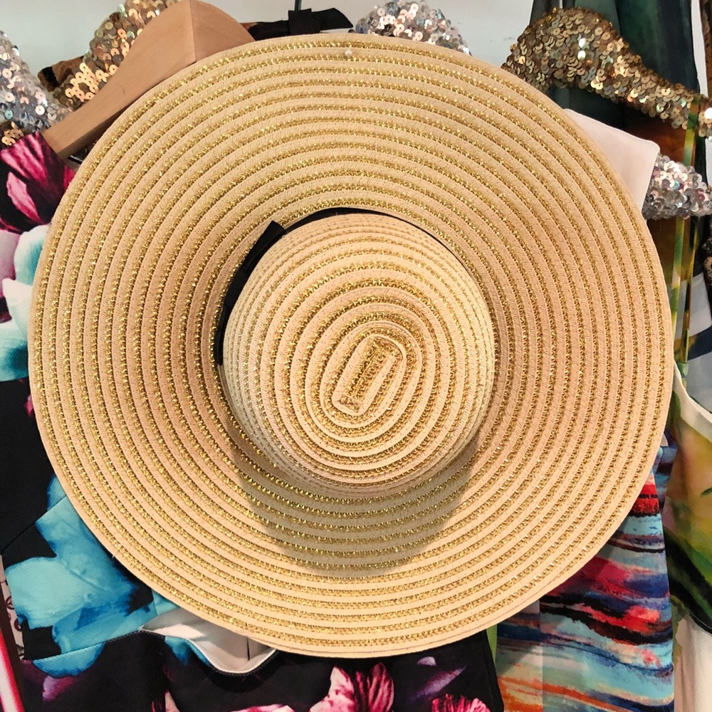 Large floppy gold lurex metallic sun hat